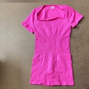 Pink Ribbed Women one piece (connected shorts/shirt)